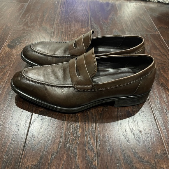 ecco TRAY TECH Men\'s Dress Comfort Brown Leather Penny Loafers Sz EU 42 US 8-8.5